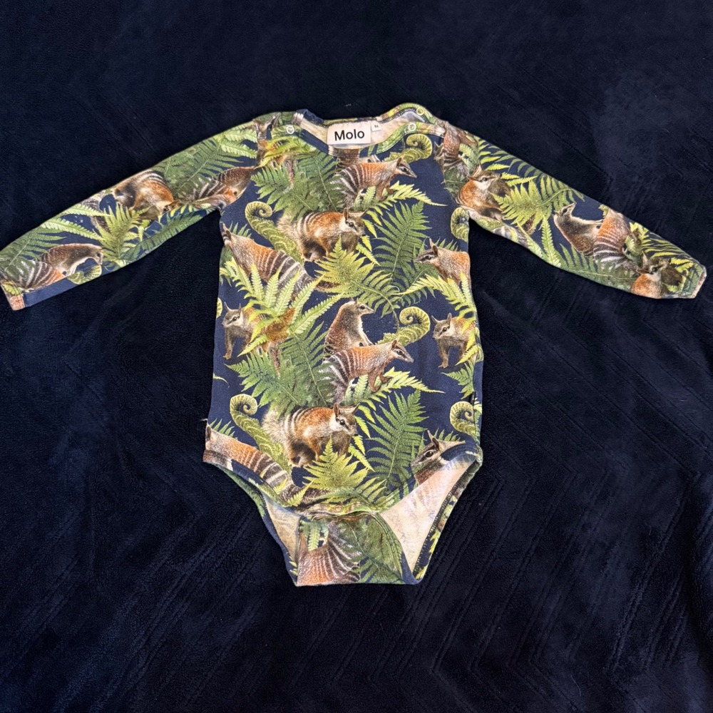 Molo Kids Foss Bodysuit Fern‎ Friends Numbat Organic Cotton Long Sleeve Size 86